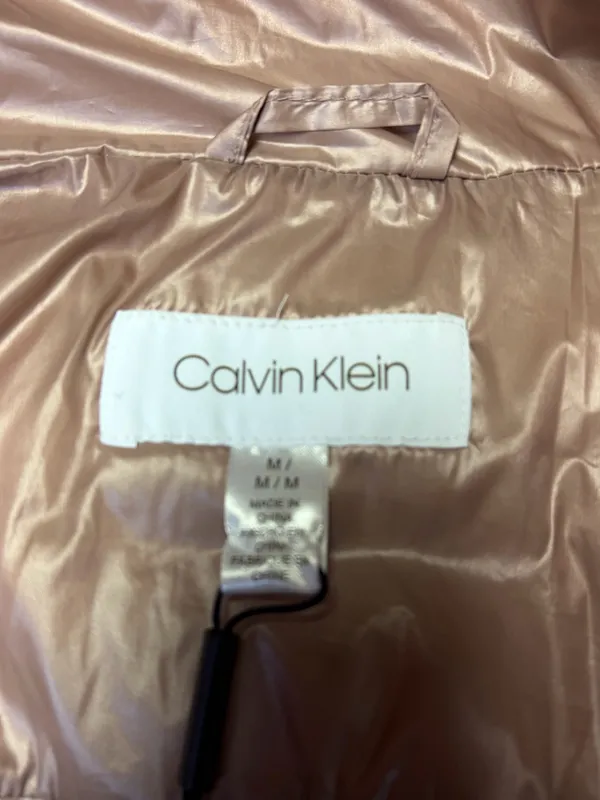 Calvin Klein Puffer Vest Womens Medium Pink Shiny Quilted Full Zip New - Image 10