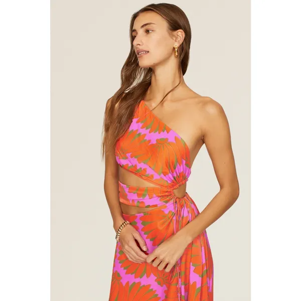 Farm Rio Copacabana Orange Printed One Shoulder Cut Out Maxi Dress Size Large - Image 4