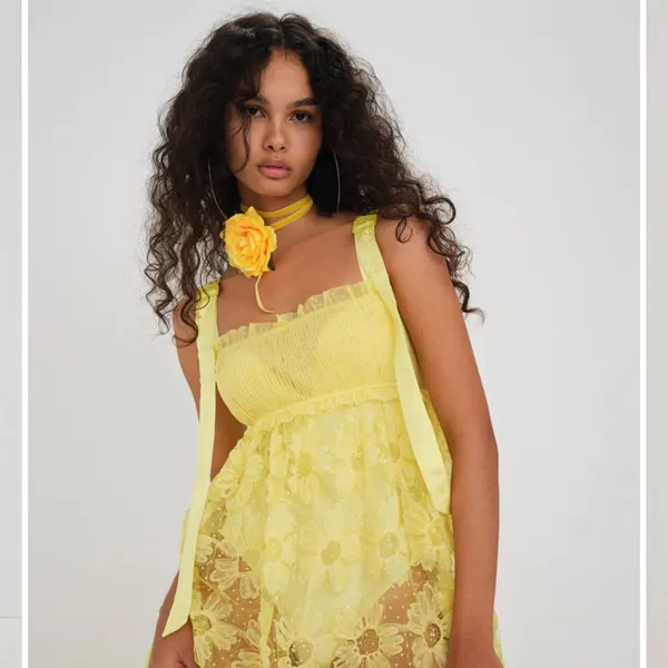 For Love & Lemons Yellow Maxi Dress NWT XS Bodysuit Overlay - Image 6