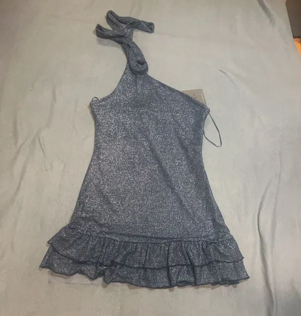 Le Lis Collection Navy Shimmer One Shoulder Ruffle Mini Dress Size S - Image 2