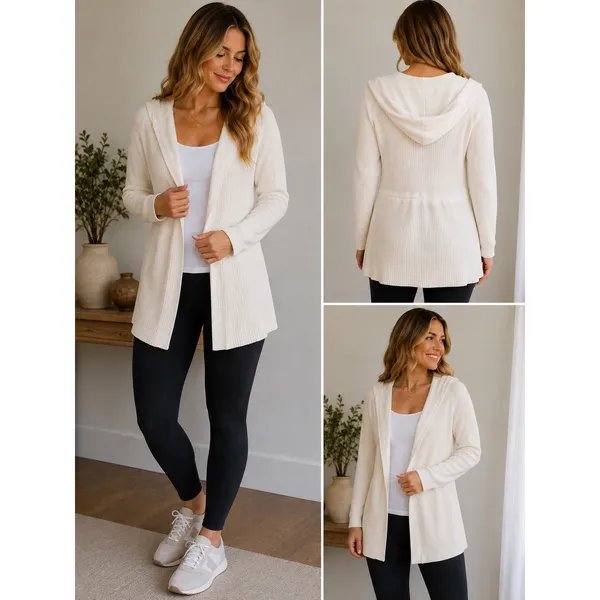 Lululemon Peace Of Mind Wrap Heathered White Ribbed Knit Hooded Cardigan size 10 - Image 2