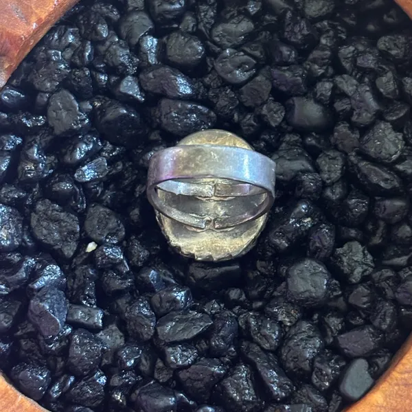 Vintage Native American Navajo Turquoise & Sterling‎ Leaf Ring Patina Sz6 - Image 3