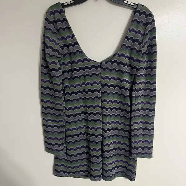 Zara Women's Purple Green Black Chevron Y2K‎ 90s Retro Lace Up Mini Dress Medium - Image 13