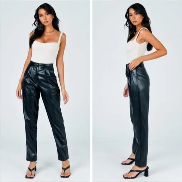 Princess Polly Love Club Black Faux Vegan Leather Straight Pants‎ Size 4 - Image 3
