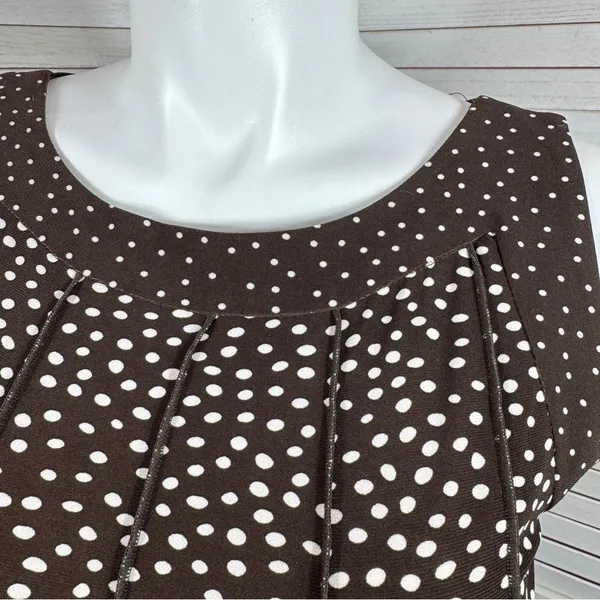 Perceptions Polka Dot Panel A Line Midi Dress Sleeveless‎ Brown White 12 - Image 6