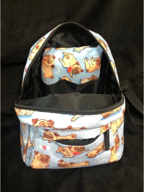 Pug Backpack Purse and Makeup Bag Blue - Image 10