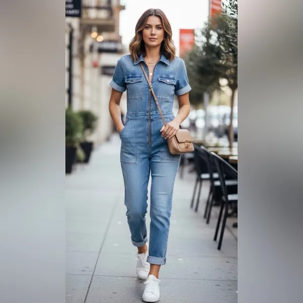 Good American denim jumpsuit, and it has a very clean, modern-utility vibe SZ 2 - Image 3
