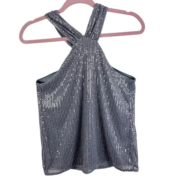Grace Karin NWT Silver Sequin Glitzy‎ Glam Lined Halter Blouse Size S - Image 3