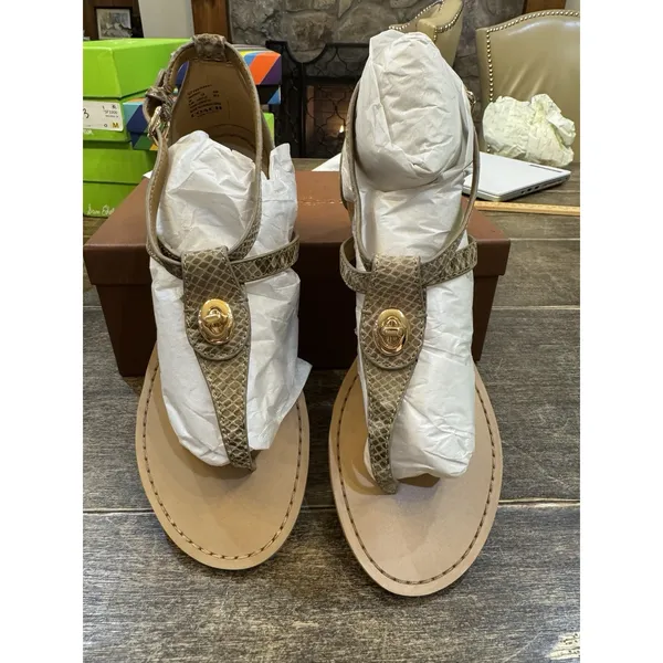 COACH Ingrid Natural Snake Print Leather Thong Wedge Sandals Women's Size 8.5! - Image 2