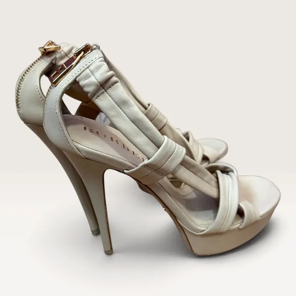 Burberry Prorsum Leather Platform Sandals 37 Cream Knotted Stiletto Heels Italy - Image 4
