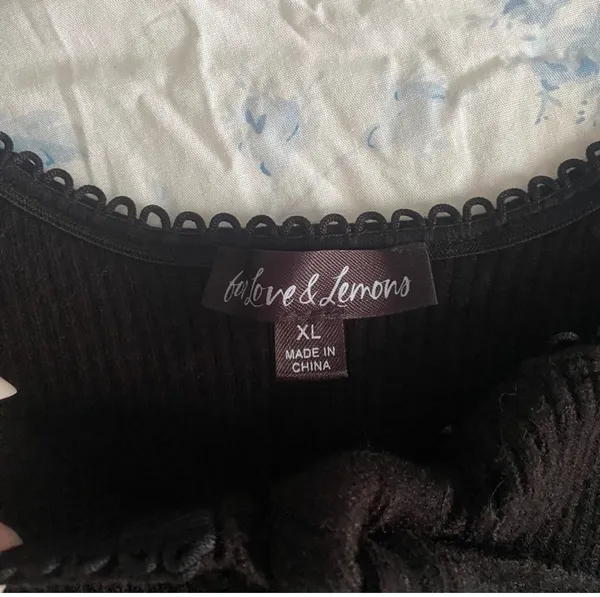For Love and Lemons Pointelle Knit Crop Top Black Flower Ribbed Bow Coquette - Image 6