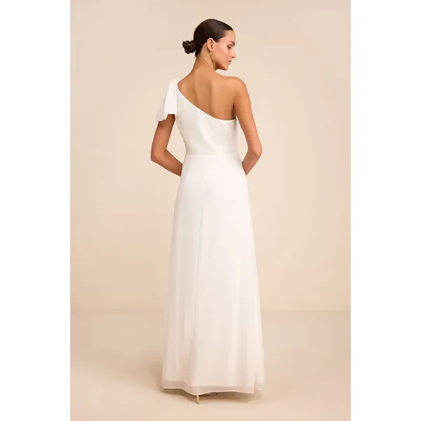 Lulus Simply Brilliant White One-Shoulder Bow Maxi Dress Formal Wedding XL NWT - Image 2