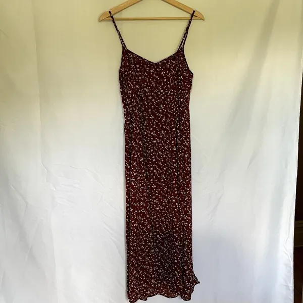 Floral summer sundress maroon red white flowers women's‎ size small midi straps - Image 6