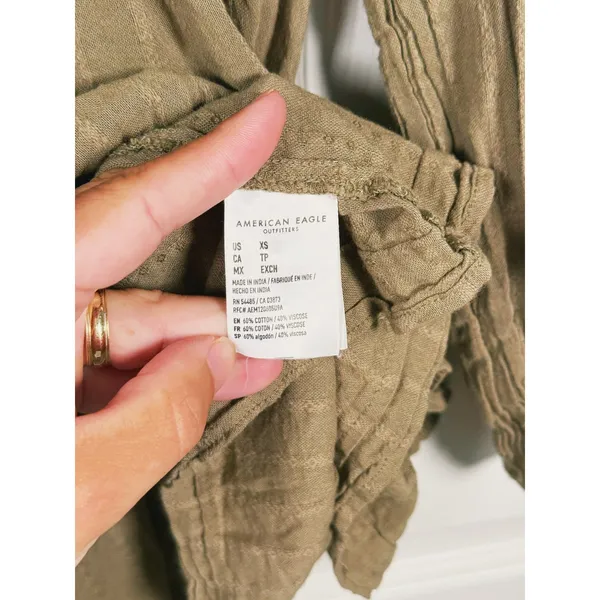 American Eagle Womens Tiered Peasant Top XS Olive Green Boho Granola Earthy Fall - Image 9