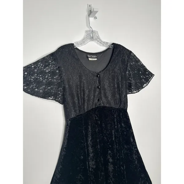 Vintage 1990s Ms. Choice Black Lace & Velvet Maxi Dress Made in USA large - Image 13