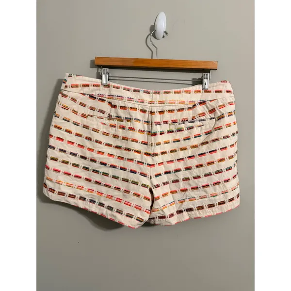 LOFT Embroidered‎ Stripe Shorts Womens 14 Cream Multi Color Textured Boho 1494 - Image 6