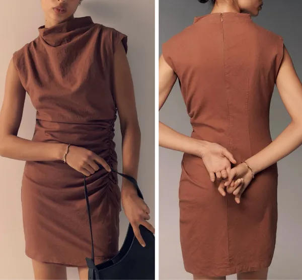 Anthropologie The Maya Ruched Cowl-Neck Linen Blend Mini Dress, Size XL - Image 2