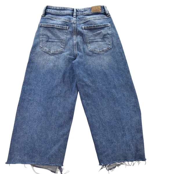 American Eagle Womens Wide Leg Jeans Blue Medium Wash Front Seam Raw Hem Size 26 - Image 2