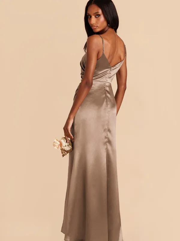 NWT Birdy Grey Catherine Dress Shiny Satin Mocha Brown Bridesmaid Maxi Dress - Image 2