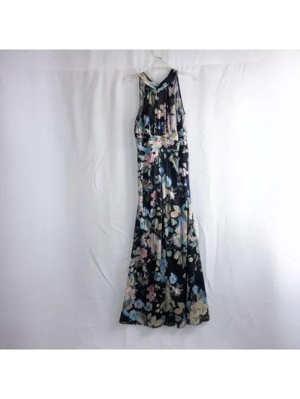 Adrianna Papell Black Floral Dress Womens 8 Medium - Image 2