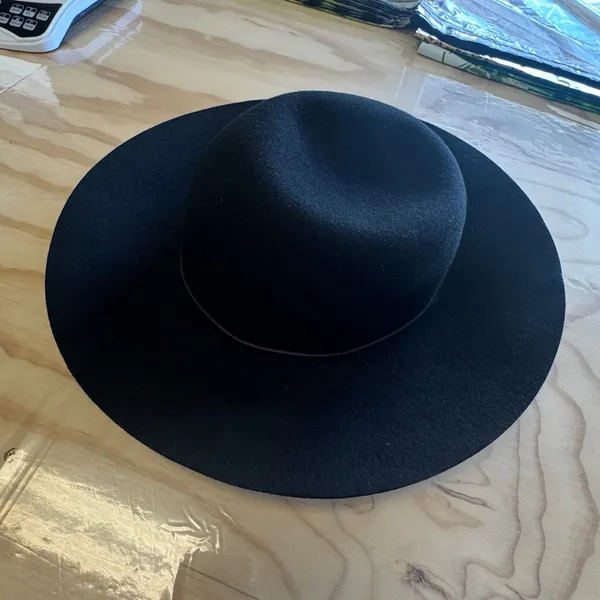 Phenix 100% Wool‎ Wide Brim Fedora Hat Leather Trim One Size Black Classic - Image 2