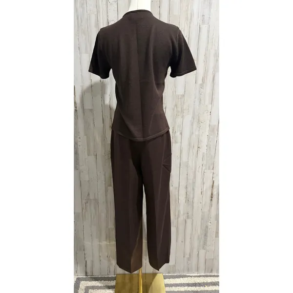 Kasper Suit Set Womens Petite 6P‎ Brown Knit Sweater Top & Dress Pants 2pc - Image 6