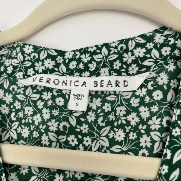 Veronica Beard Floral Giana Dress Green White Floral 100% Silk Size‎ 2 *FLAWED* - Image 3
