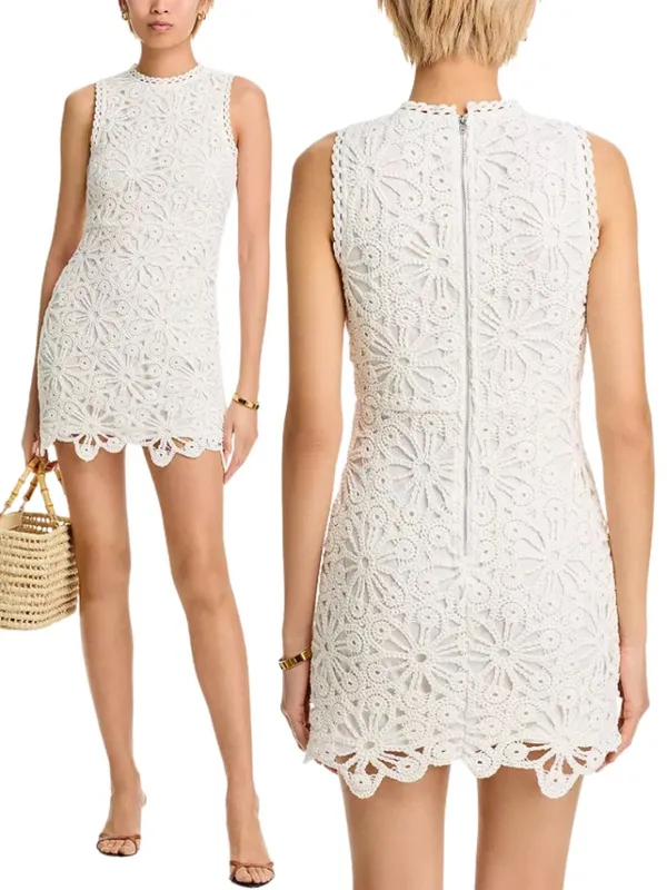 Aqua Crochet Mini Dress Women's XXS White Bridal Bachelorette Cocktail Party NWT - Image 2