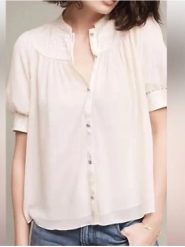 ANTHROPOLOGIE Moulinette Soeurs Victorian Style Short Sleeve Blouse Size 0 - Image 2