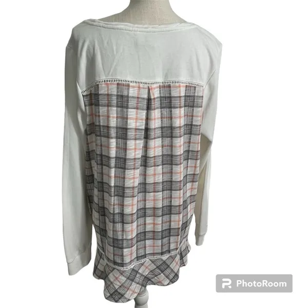 Boutique Mixed Media Striped Top XL Cotton Blend Cuffed Long Sleeve EUC - Image 4