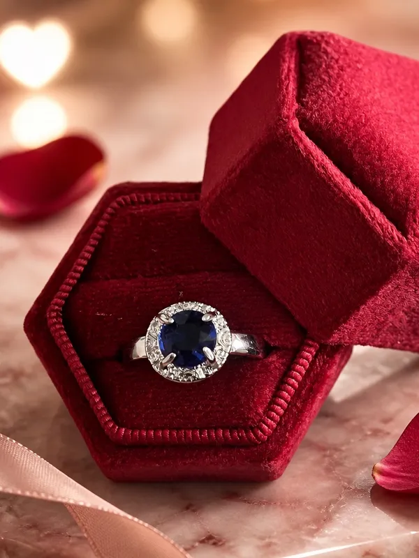Sterling Silver Sapphire Halo Ring in Deep Blue Size 8 - Image 2
