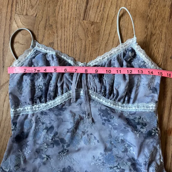 Urban‎ Outfitters Floral Mesh Handkerchief Hem Midi Dress Blue Y2K Large - Image 2