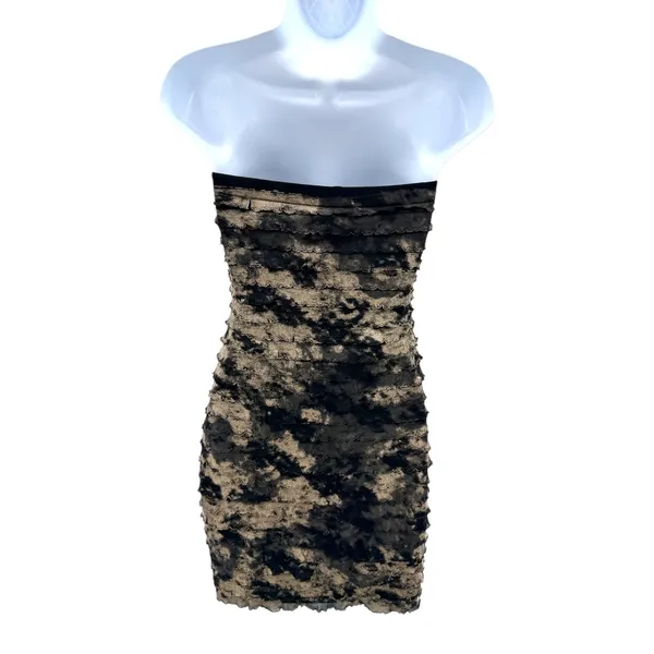 Strapless Tie Dye Mesh Bodycon Midi Dress Ruched Grunge Y2K‎ Gothic 90's Club M - Image 4