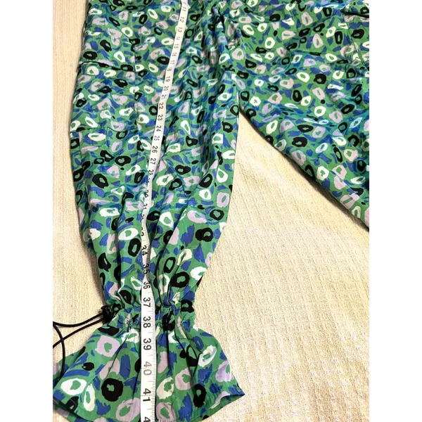 Diane Von Furstenberg Jogger Cargo Pants L Green Harem Bloomer Ankle Tie DVF - Image 5