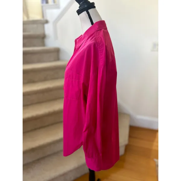 Maeve Hot Pink Oversize Long Sleeve Button Down Cotton Blouse - Image 5