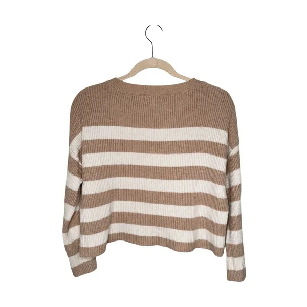 Sincerely Jules Tan White Striped Cropped Sweater Size XS - Image 2