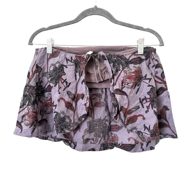 FREE PEOPLE Floral Cropped‎ Sleeveless Linen Top Purple Small - Image 3