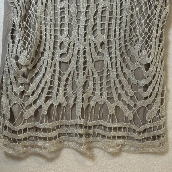 LC Lauren Conrad XL Taupe Silver Metallic Crochet Front Tank Top Scoop Neck - Image 6