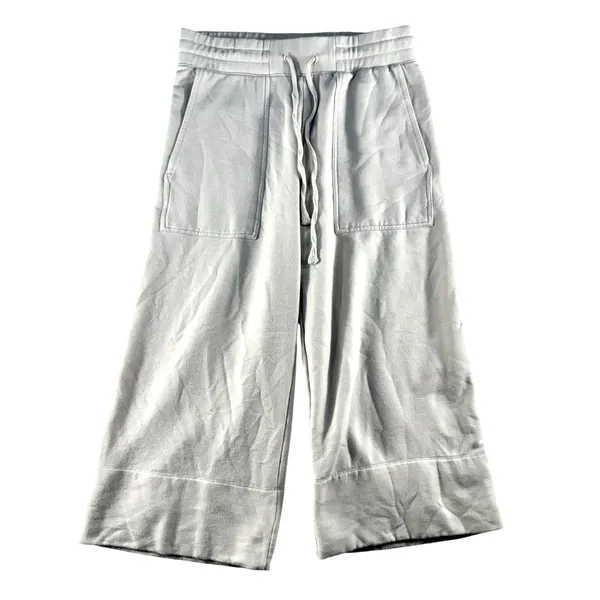 Quince S Small SuperSoft Fleece Cropped Wide Leg Pants Drawstring Off-White - Image 3