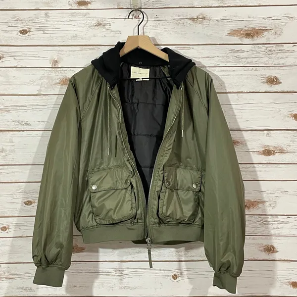 Aeropostale Hooded Bomber Jacket - Green - Large - Image 16