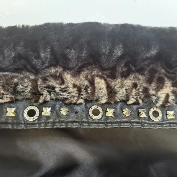 Cache Y2k Faux Fur Vest‎ Studded Embellished Black Brown Animal Print S Small - Image 4