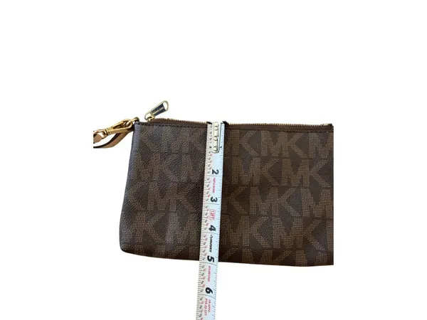 MICHAEL KORS Brown Logo Saffiano Leather Wristlet Zip Clutch Bag - Image 4