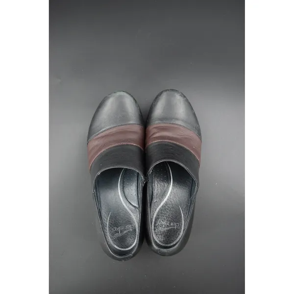 Dansko Leather Clogs Women 40 Black Brown Good Two Tone Slip On Block Heel - Image 5