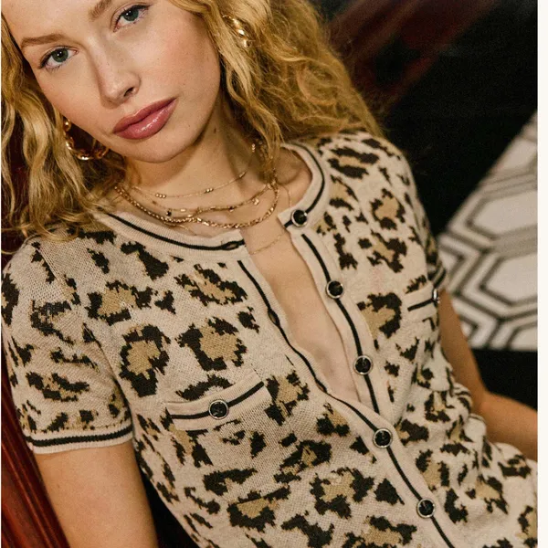 Heartloom‎ Vivette Leopard Print Knit Dress Sz L - Image 3