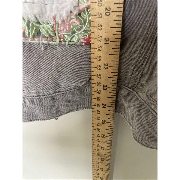 POL Womens Jacket Patchwork Denim Boho Chic M Floral Frayed Trim Gray - Image 11