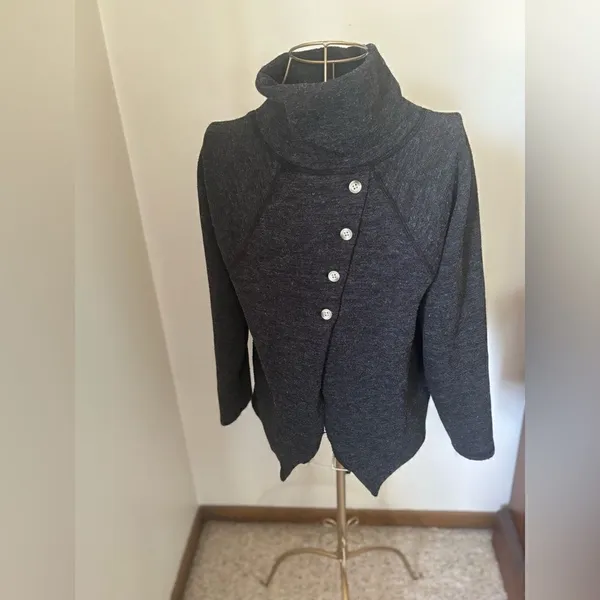 Abercrombie & Fitch Turtleneck Top Back Button Detail Small Dark Gray Vintage - Image 8