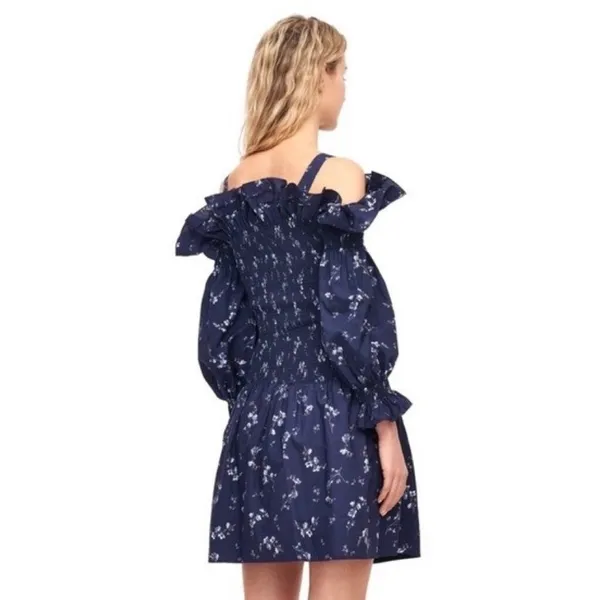 Revolve‎ REBECCA TAYLOR Francine Off Shoulder Dress Floral Smocked Navy Blue 0 - Image 7