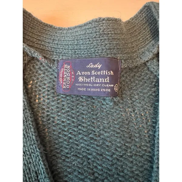 Lady‎ Avon Kenneth Gordon Teal Wool Cable Knit Cardigan Sweater Womens Large - Image 2