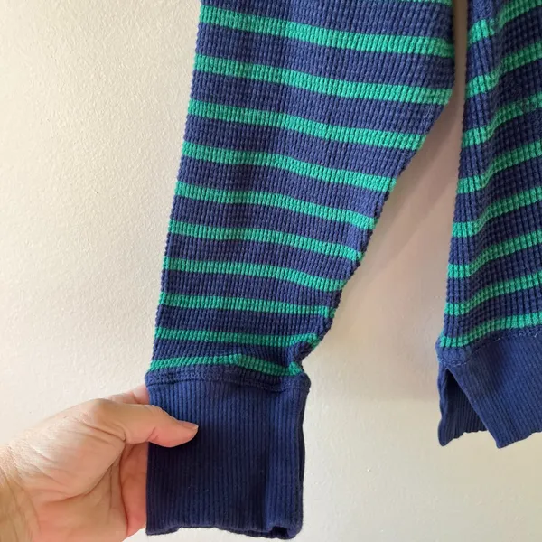 Aerie Sz M Oversized Pullover Sweatshirt Navy Green Flowy Waffle Crew‎ Blouse - Image 4