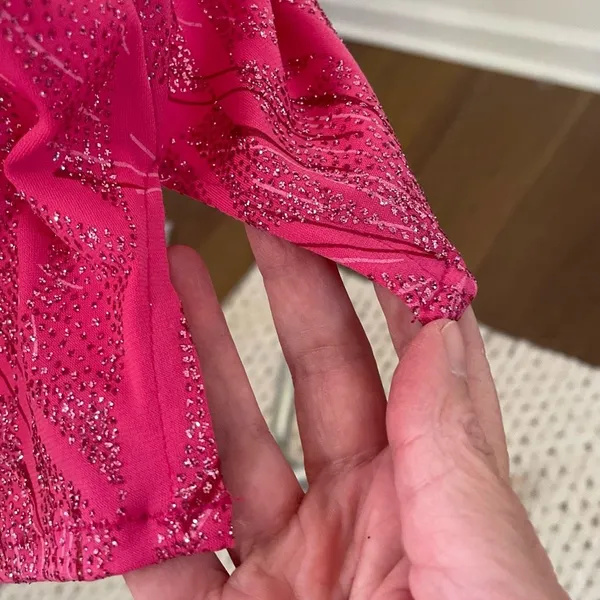 Vintage Y2K Ynes Stretchy BodyCon Mini Dress Bold Pink Glitter S - Image 8